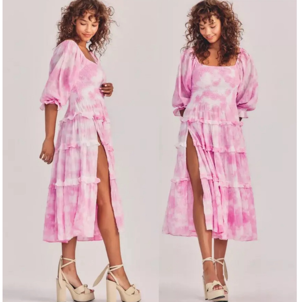 Loveshackfancy Capri Tiered Shirred Tie-Dye Cotton-Voile Midi 2-Way Dress